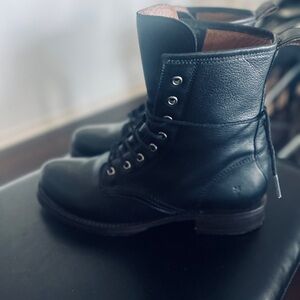 Frye Black Leather Combat Boots